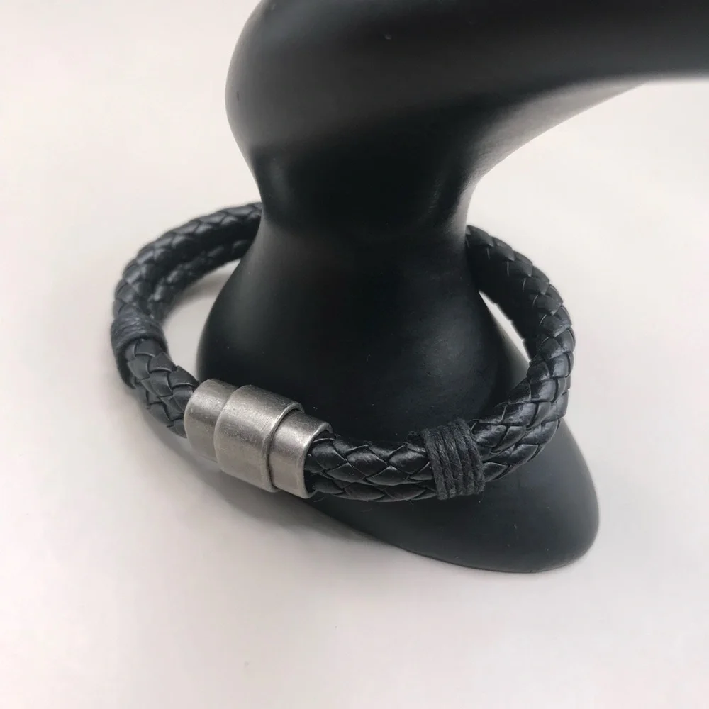 Cool Steel and Beyond Black Double Braided Leather Bracelet - Picture 3 of 8